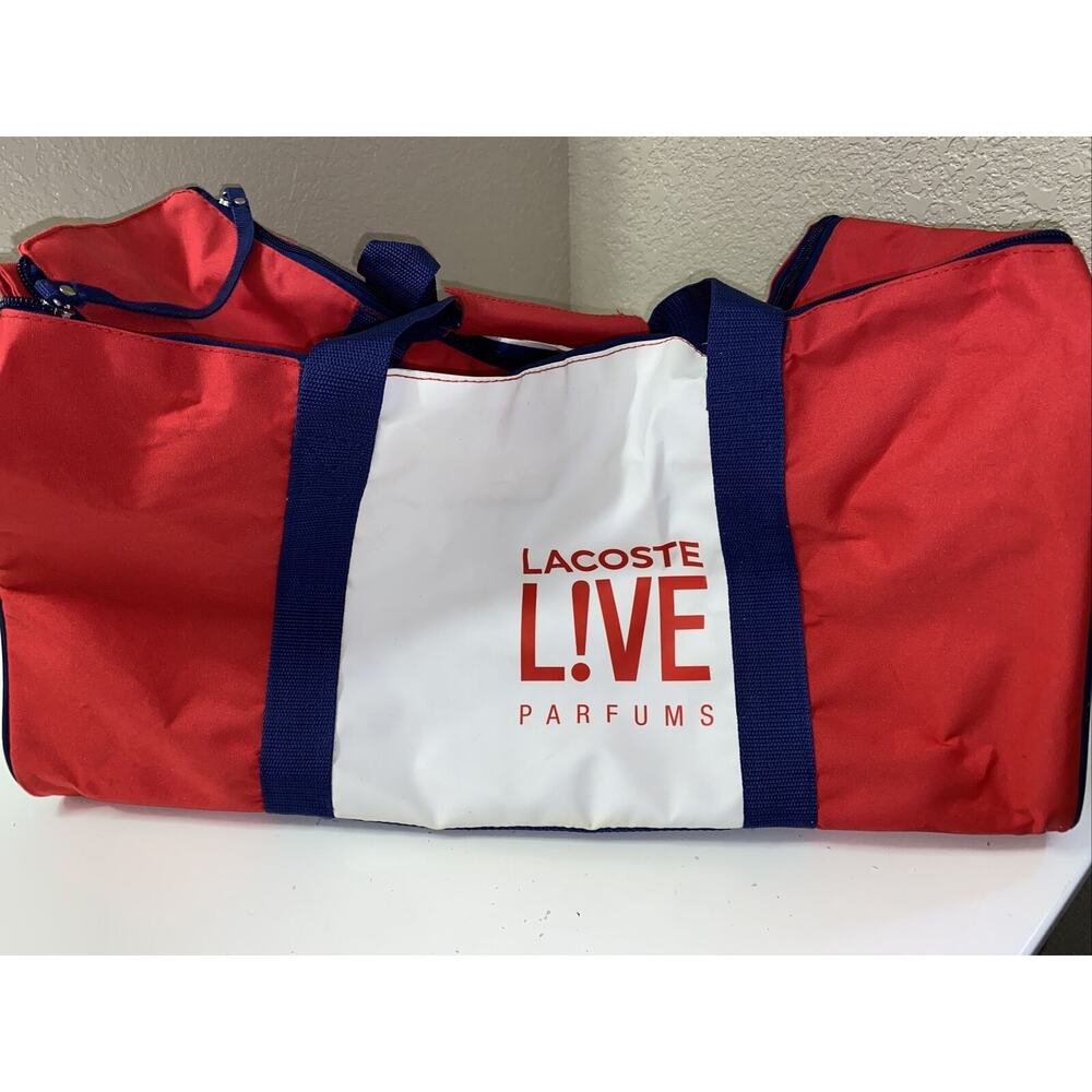 Lacoste Live Parfums Gym Sport Duffle Bag Tennis Racquetball Red White Blue